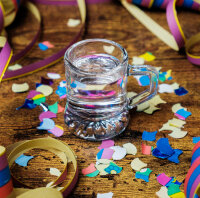 48x Schnapglas mit Henkel für JGA, Party, Hochzeit, Schnapskrug, Henkelstamper, Minikrug