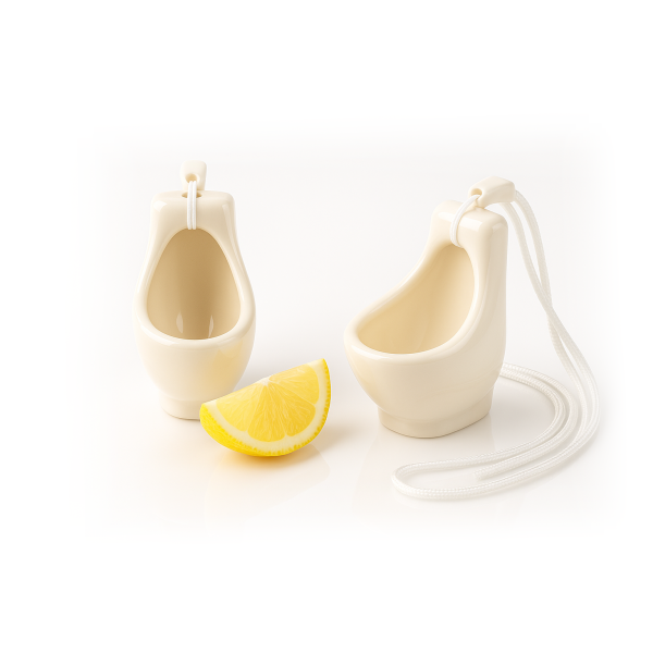 Keramikschnapsglas Toilette für Partys, Karneval, Fastnacht, Schnapskrug (Band weiß, Pissoir)