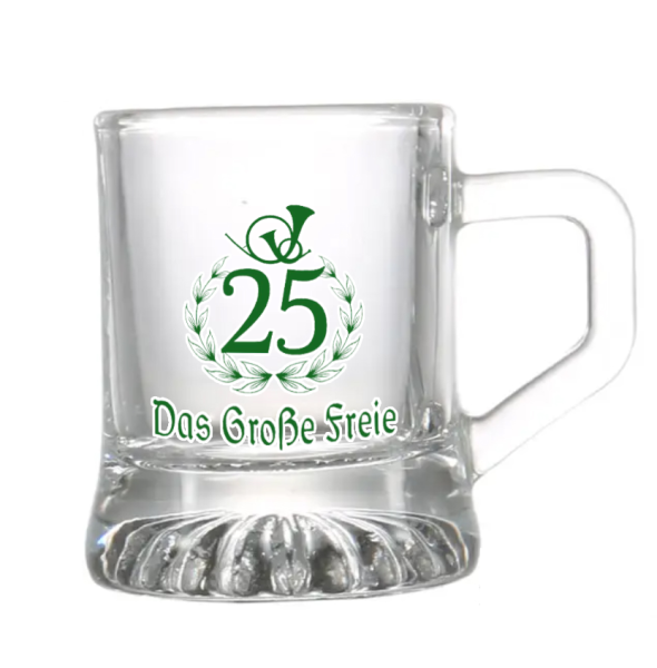 Schnapsglas mit Henkel 30776 bedruckt, veredelt, mit Logo / Label ab 12 St.